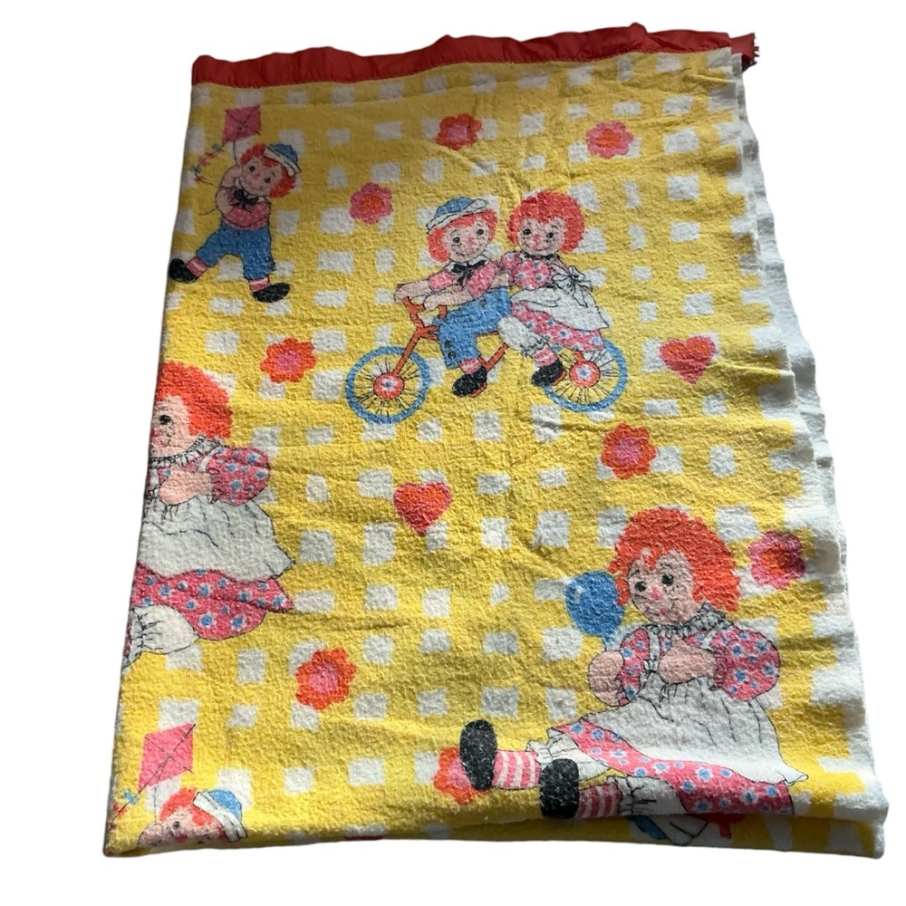 Rare vintage 70s Raggedy Ann & Andy Bobbs Merrill large blanket throw 90x65